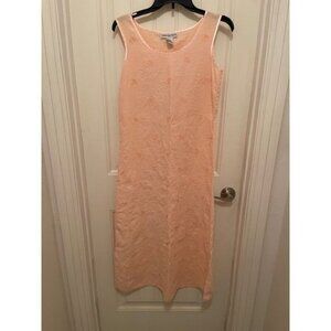 Cambridge Spirit Pink Linen Sleeveless Dress With Floral Embroidery Women Size S